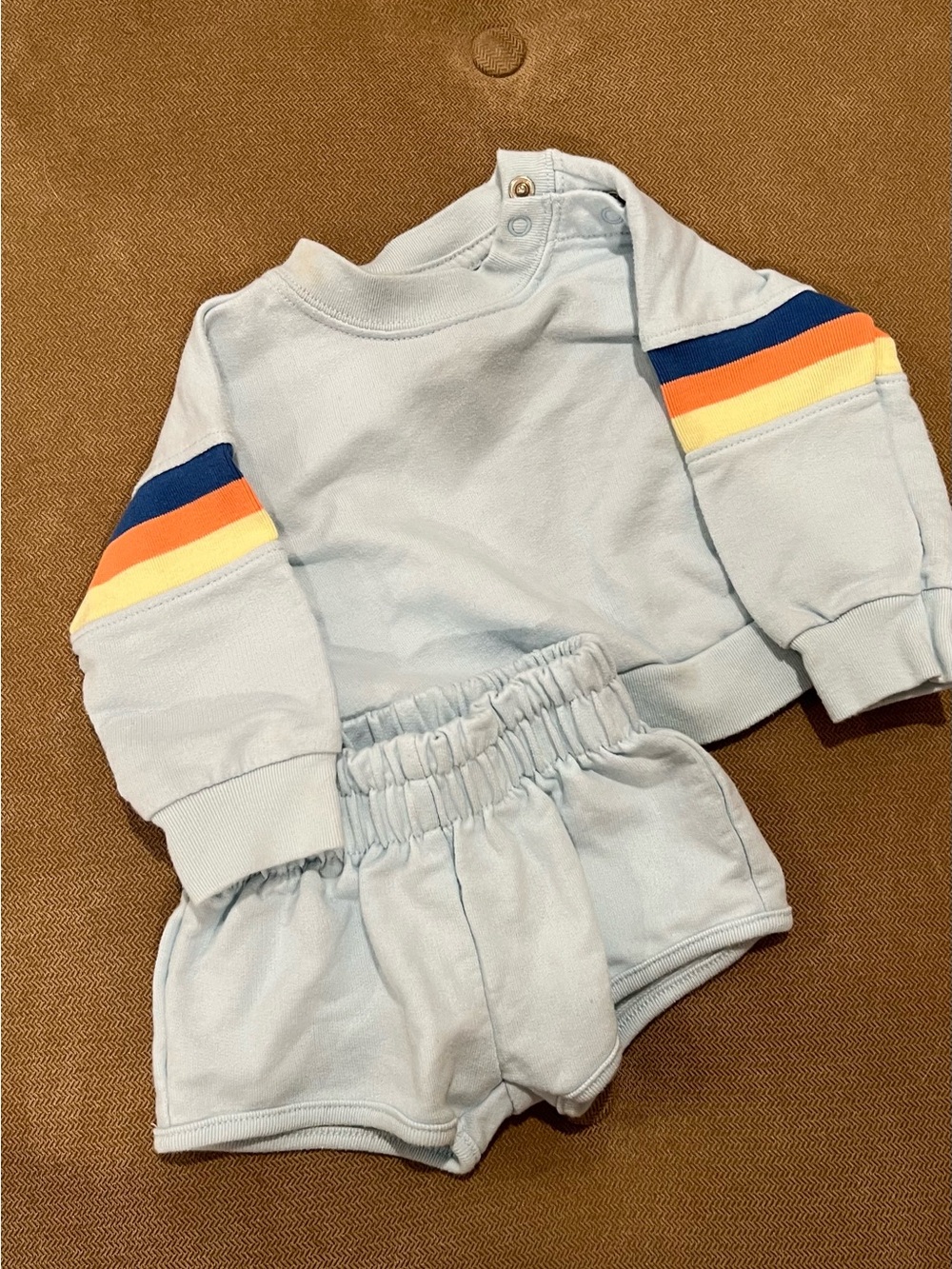 Cat & Jack Light Blue Sweatshirt and Shorts Set with Rainbow Sleeve Stripes